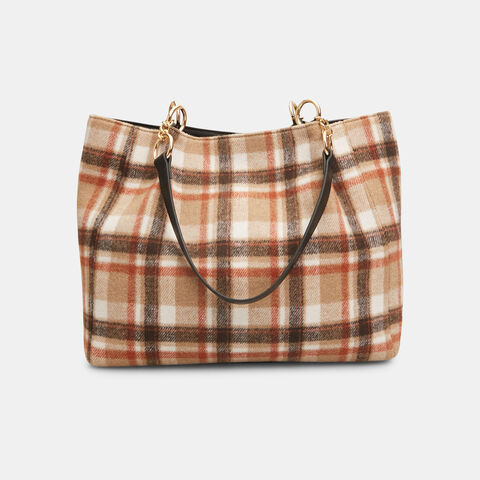 Bolso de hombro de mujer efecto tartán , Piel Bolso de hombro de mujer efecto tartán , Piel